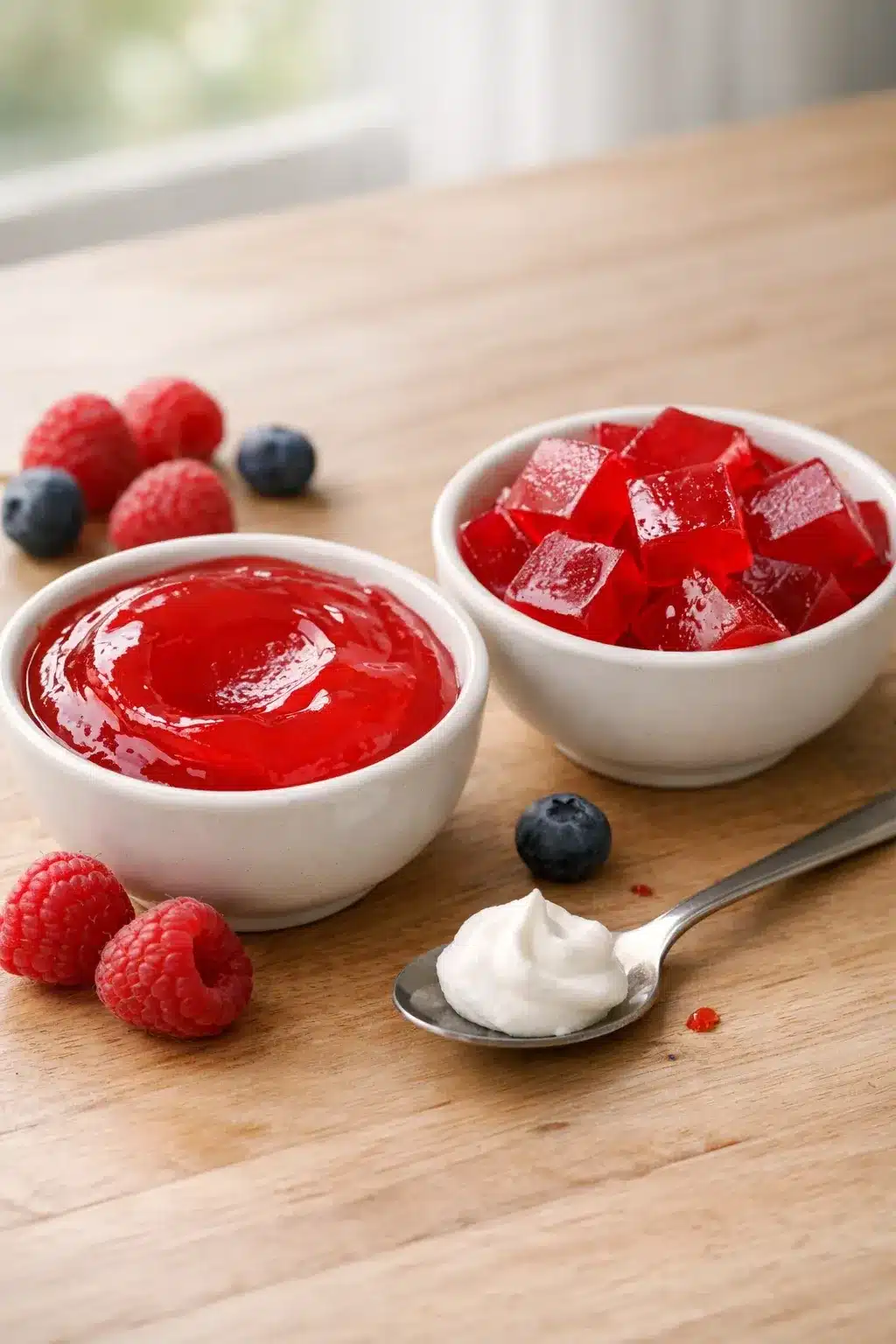 Jello Trick Recipe (Keto, 3 Ingredients) + Protein Option 5 Different firmness options for jello trick recipe displayed in bowls