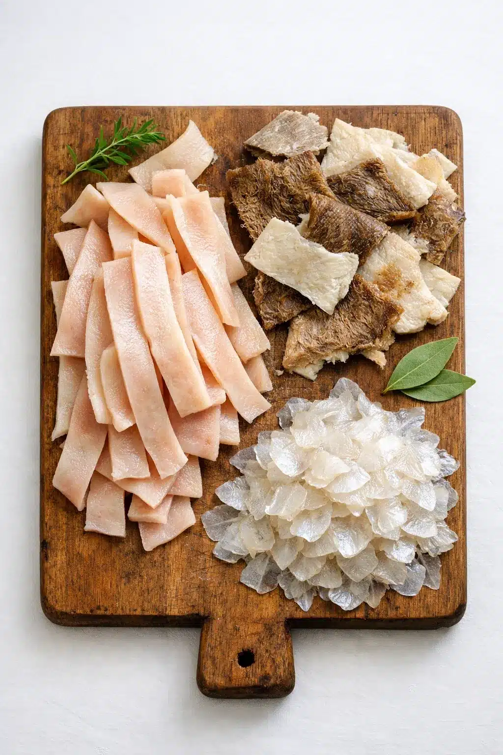 What Is Gelatin? A Cook's Guide to Types, Use, and Ratios 2 what is gelatin Common animal sources of gelatin displayed on a cutting board