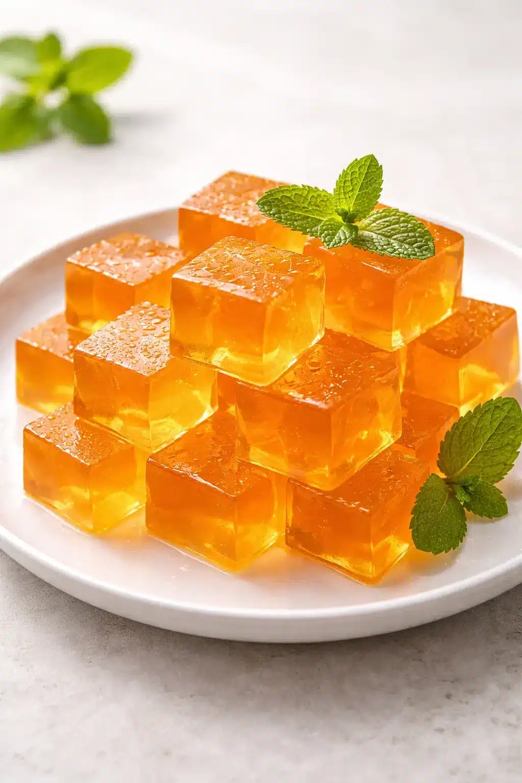 Gelatin Trick Recipe: Drink or Cubes, Timing, Evidence 4 gelatin trick recipe Chilled gelatin cubes on a white plate with mint leaves
