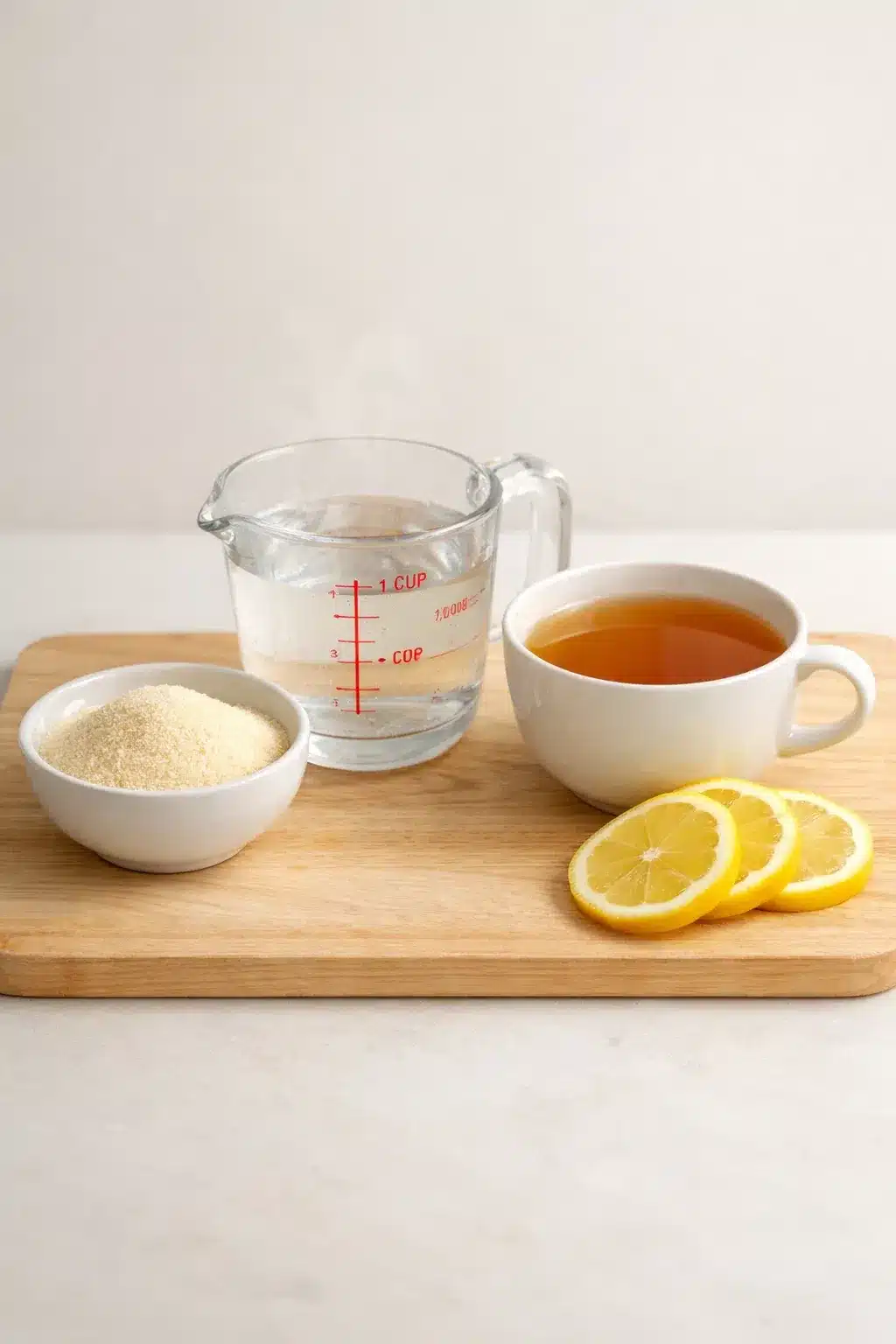 Gelatin Trick Recipe: Drink or Cubes, Timing, Evidence 3 gelatin trick recipe Ingredients for gelatin trick displayed on a cutting board