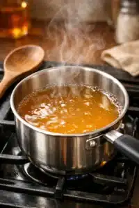 homemade gummy bears Dissolving gelatin in a saucepan for gummy bears