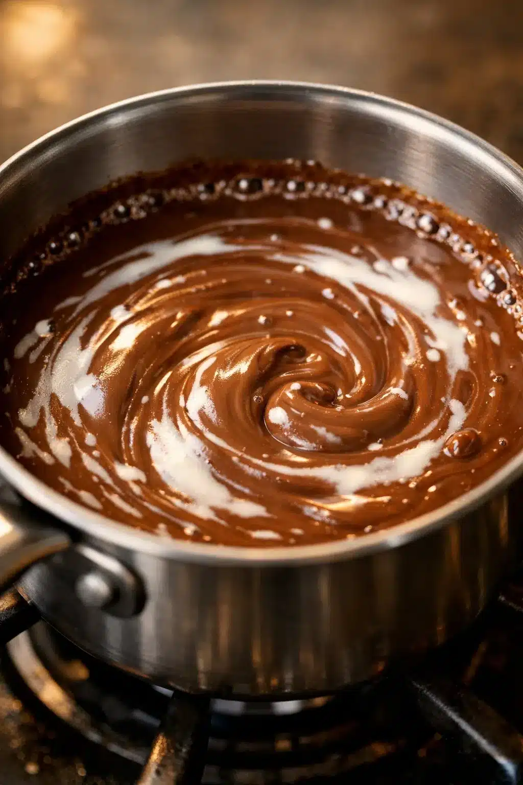 chocolate coconut panna cotta Melting chocolate in saucepan for panna cotta